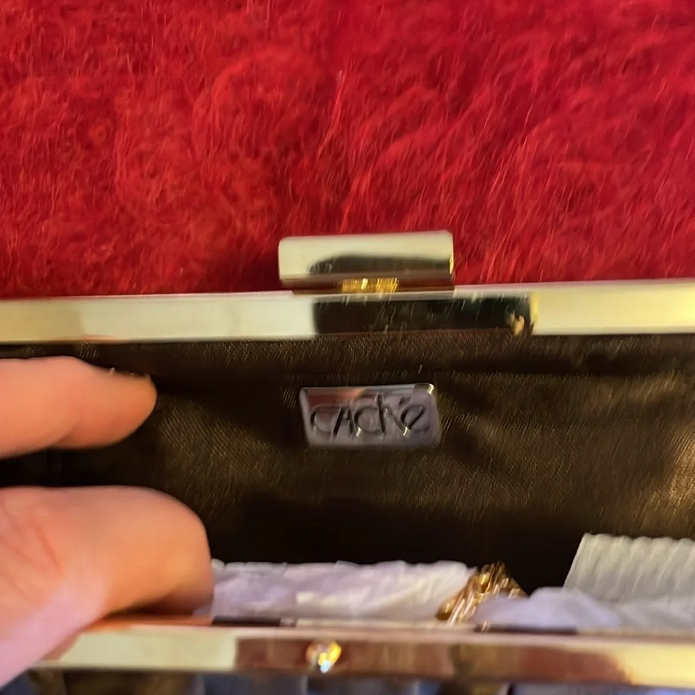 Cache Brown & Gold Satin Clutch Crossbody with Gold Chain purse bag